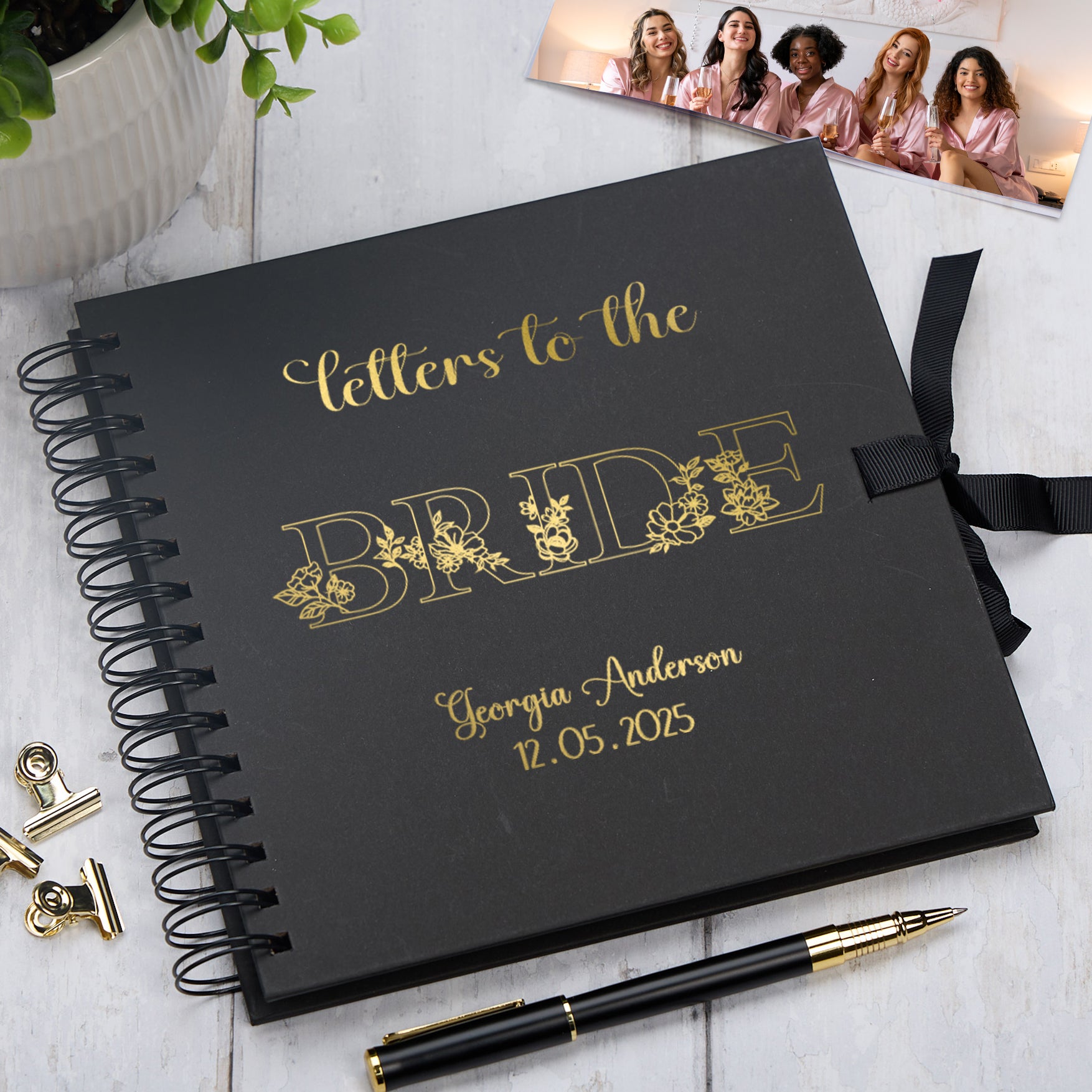 Custom Letters to the Bride Guest Book, Personalised Bridal Shower Scrapbook, Floral Letters Bride-to-Be Gift Keepsake Album