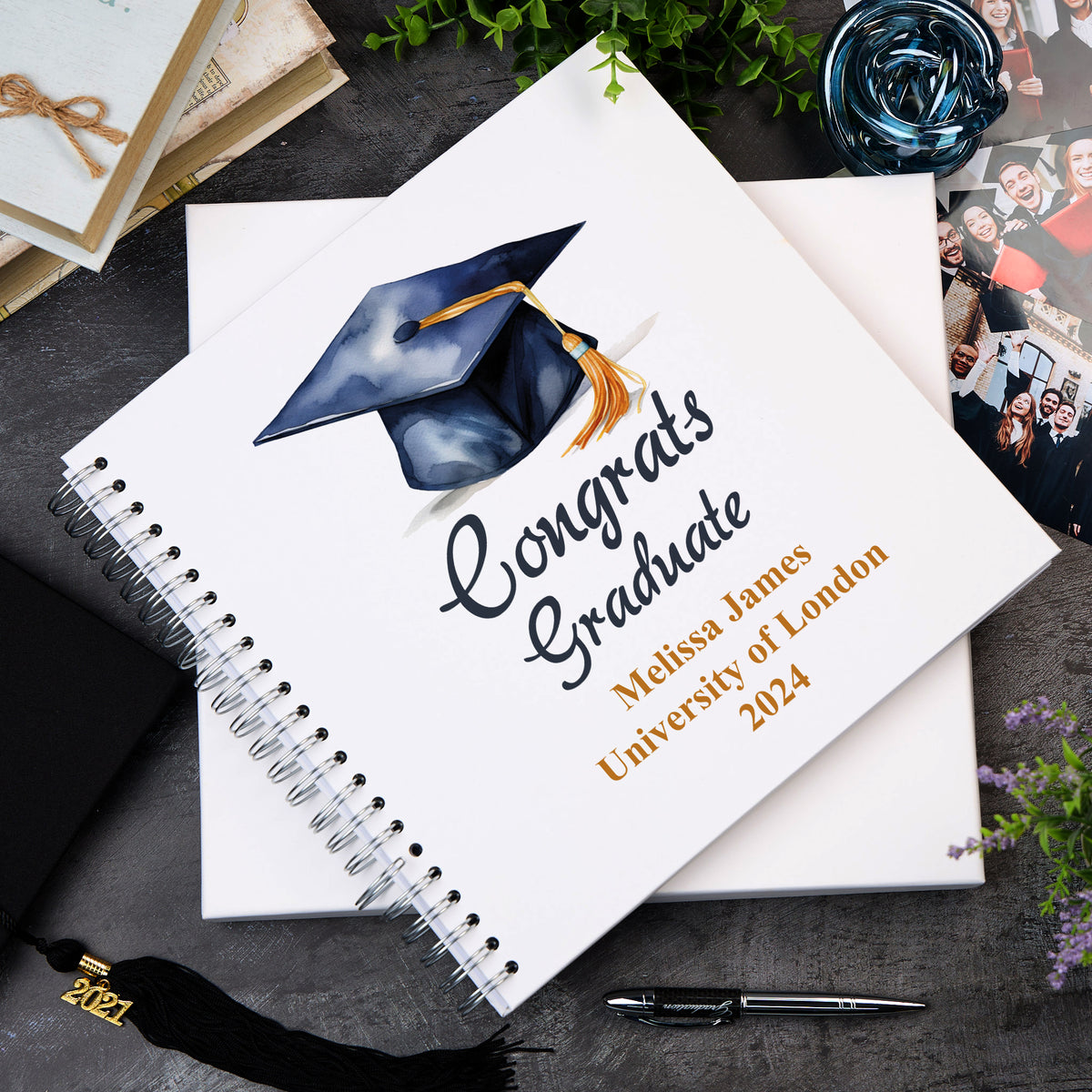 Large Graduation Photo Album Scrapbook  Boxed Gift With Watercolour Hat
