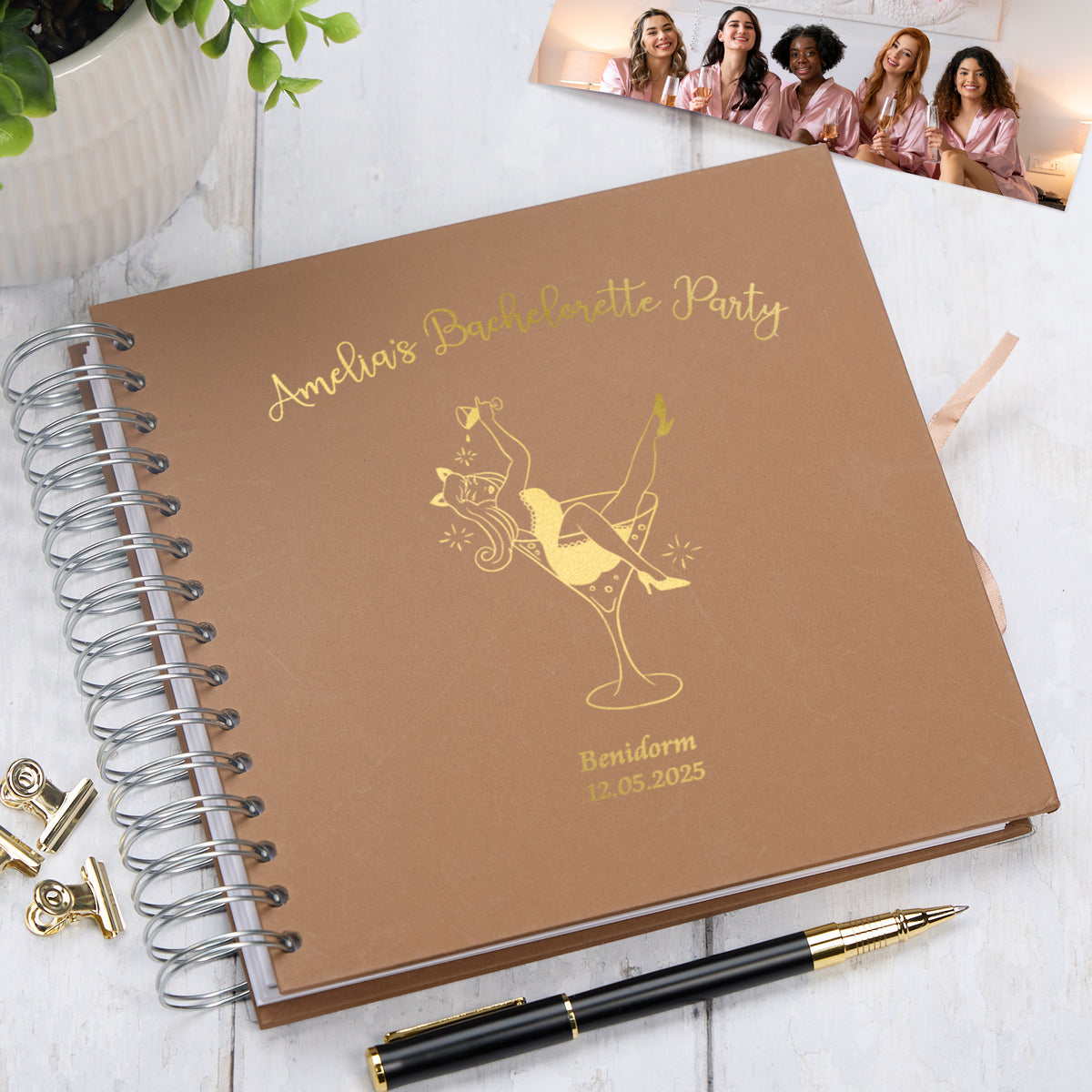 Personalised Elegant Memory Book For Girls Bachelorette Hen Party Scrapbook Album Woman in Martini Glass
