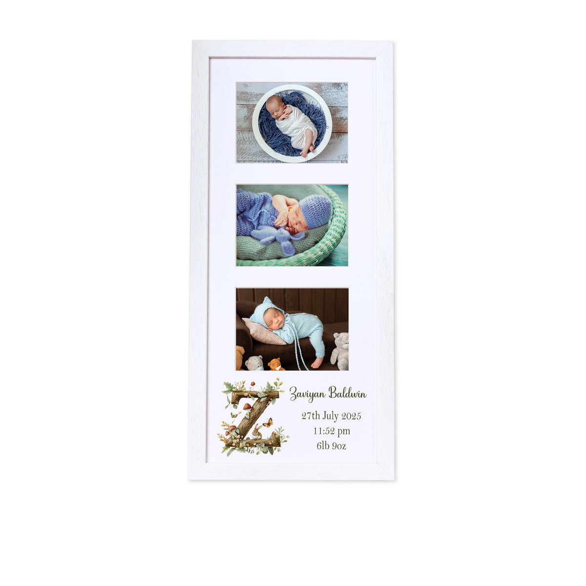 Personalised New Baby Photo Frame Woodland Alphabet Design With Birth Details Photo Frame ukgiftstoreonline