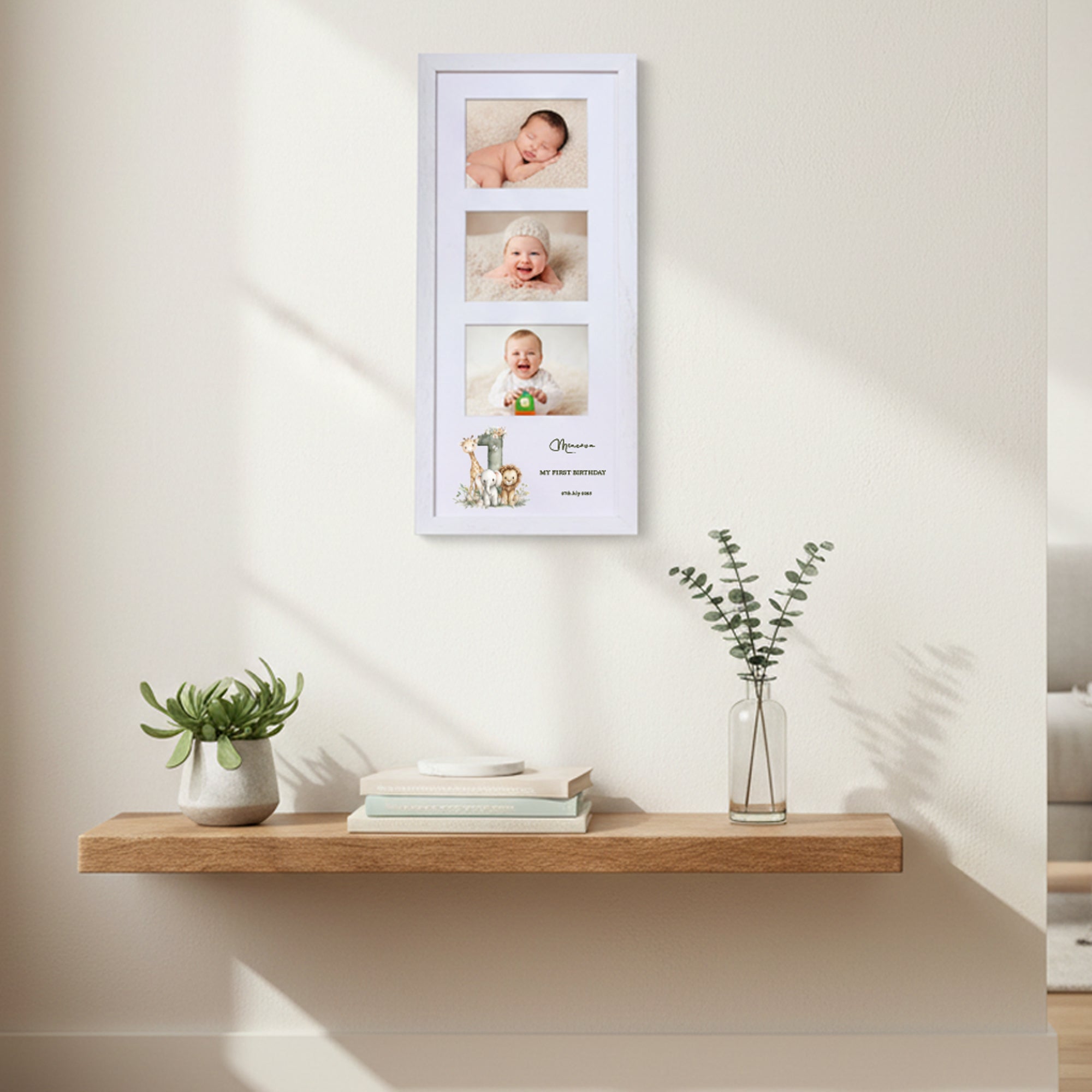 Personalised Baby's First Birthday Photo Frame 3 Photo Display Safari Animals Design Photo Frame ukgiftstoreonline