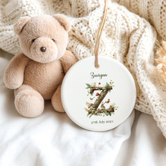 Personalised New Baby Keepsake Nursery Ornament With Woodland Alphabet Design Personalised Heart Gifts ukgiftstoreonline