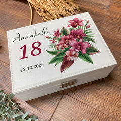 Personalised Beautiful 18th Birthday Jewellery Box Orchid Flower Design Special Birthday Gift