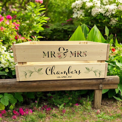 Personalised Floral Wedding Crate, Wooden Crate, Wedding Hamper Decor