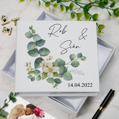 Personalised Wedding Photo album with Eucalyptus Design wedding photo album ukgiftstoreonline