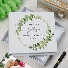 Personalised Wedding Photo Album Gift Eucalyptus and Gold Wreath personalised photo album ukgiftstoreonline