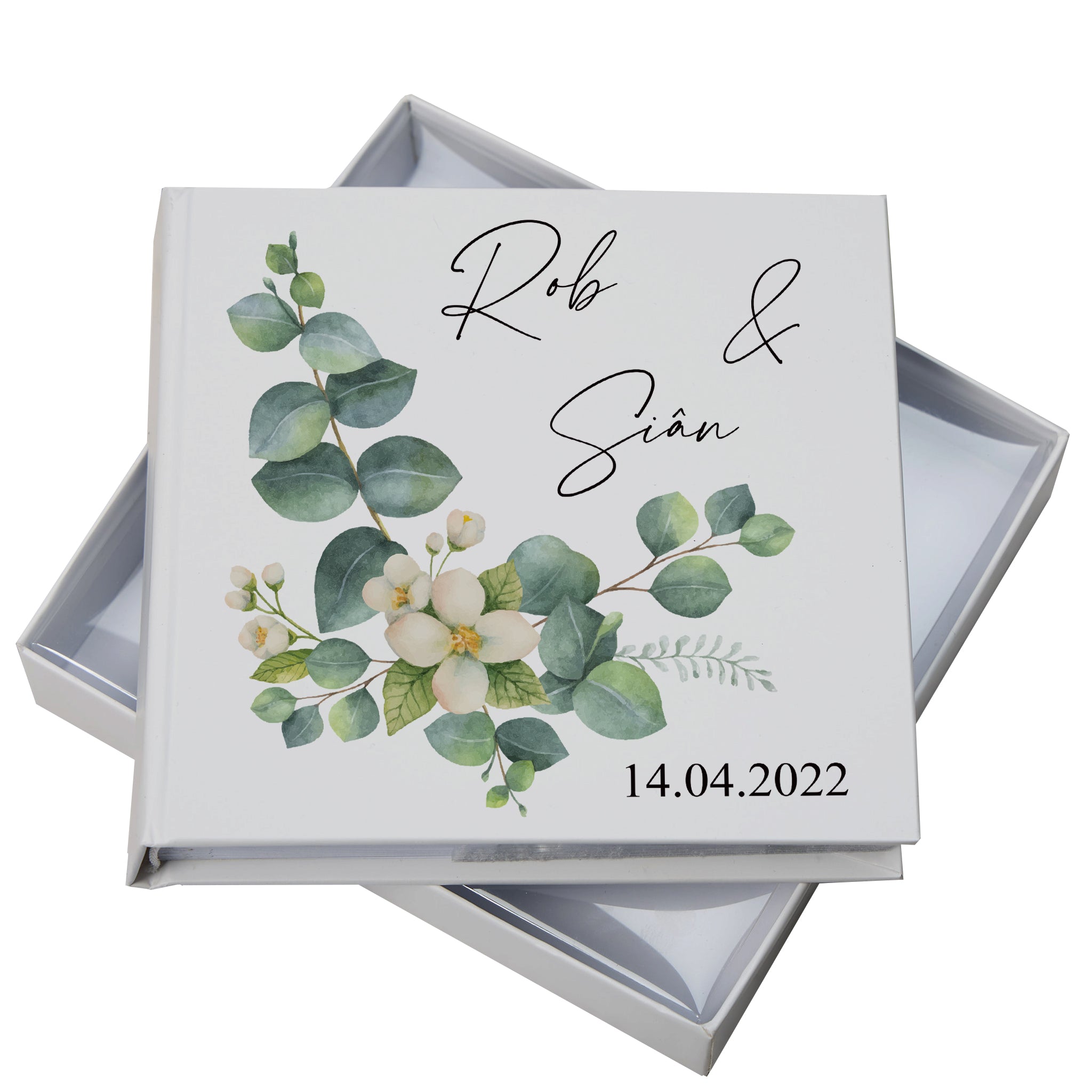 Personalised Wedding Photo album with Eucalyptus Design wedding photo album ukgiftstoreonline