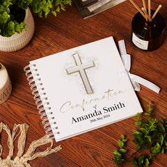 Personalised Confirmation Guest Book, Photo Album Scrapbook With Silver Cross