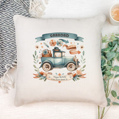 Personalised Grandad Filled Cushion Pillow Gift With Vintage Car