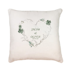 Personalised Wedding Day Cushion Pillow Gift With Green Clover Heart