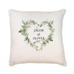 Personalised Wedding Day Cushion Pillow Gift With Green Floral Heart