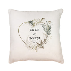 Personalised Wedding Day Cushion Pillow Gift With Silver Green Heart