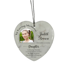 In Loving Memory At Christmas Hanging Ceramic Heart Decoration-Daughter