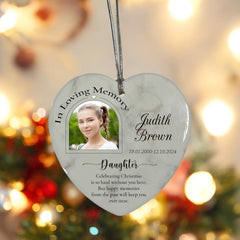 In Loving Memory At Christmas Hanging Ceramic Heart Decoration-Daughter
