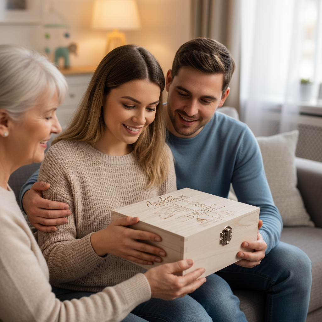 Personalised baby Wooden Memory Box Gift With birth Details