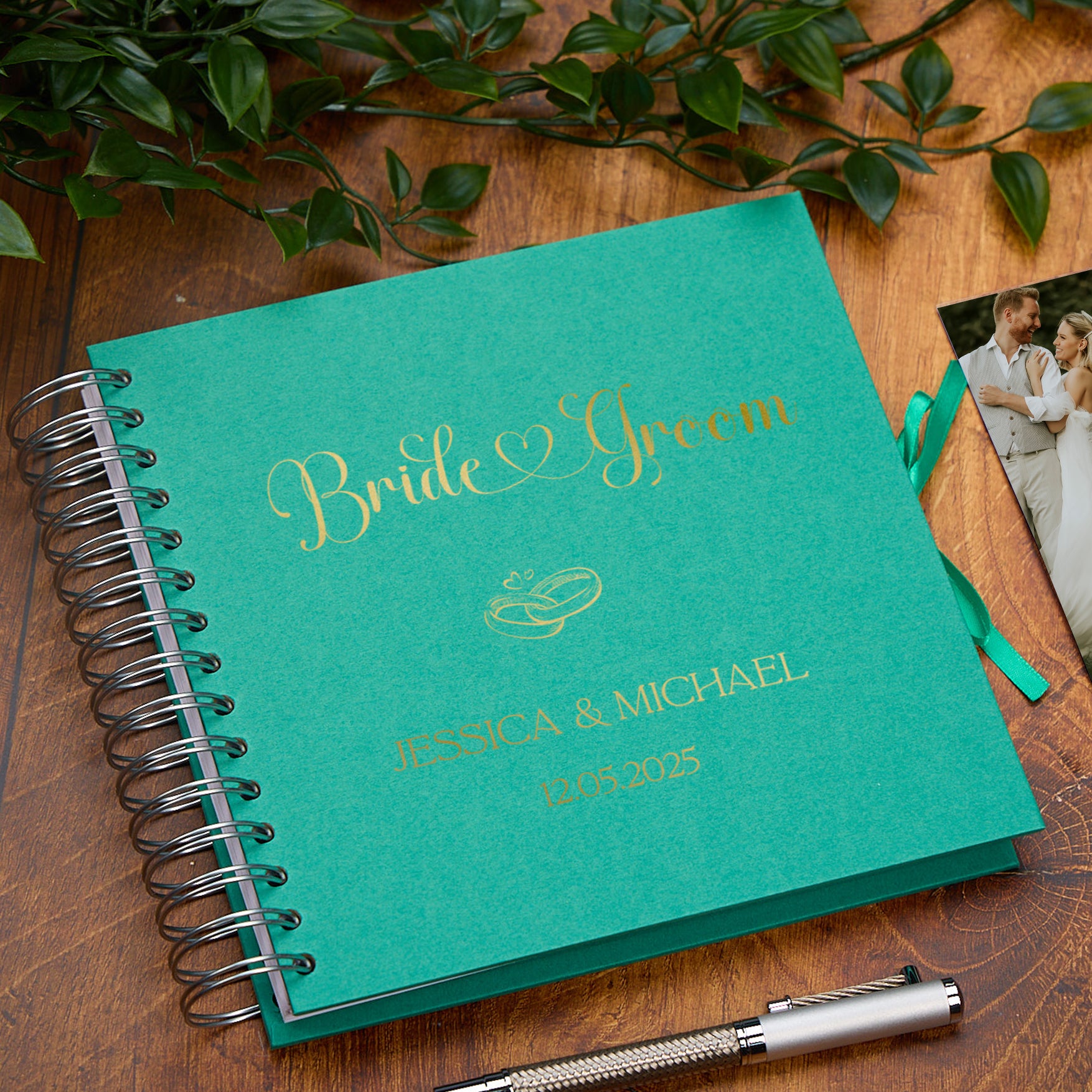 Custom Bride & Groom Guest Book, Personalised Scrapbook Album Memory Book Gift Ring Design Keepsake Album