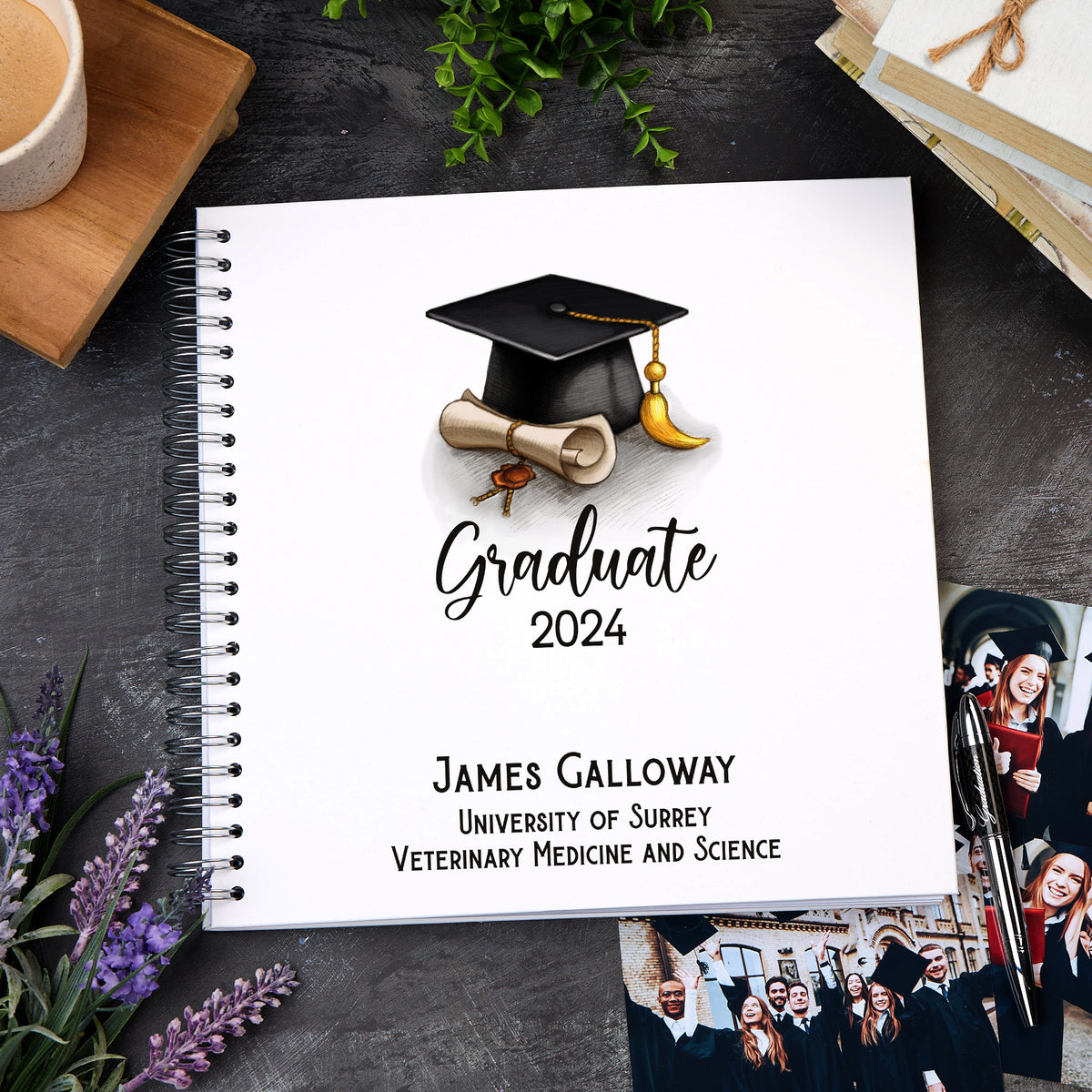 Large Graduation Photo Album Scrapbook Boxed With Hat and Scroll