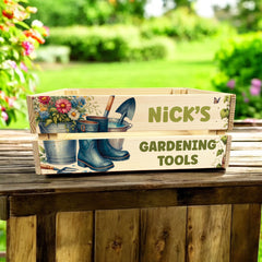 Personalised Gardening Storage Crate, Wooden Crate, Garden Tools