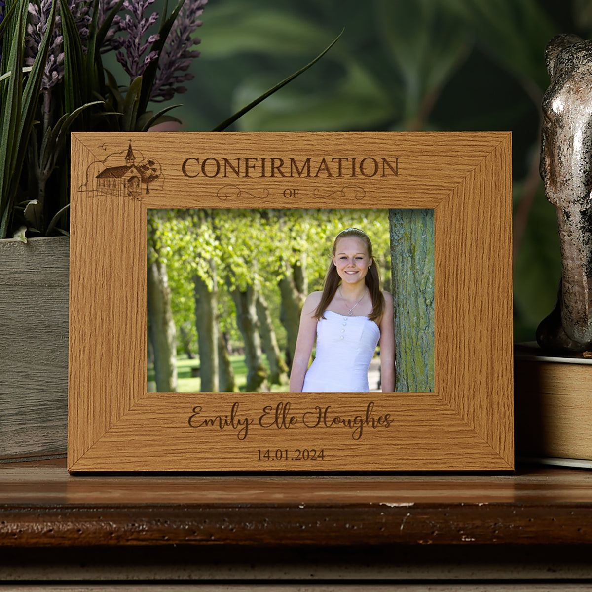Personalised Confirmation Photo Picture Frame Landscape With Church Sketch