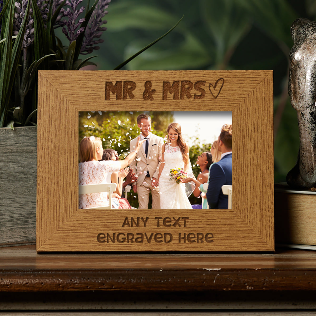 Oak Personalised Mr and Mrs Wedding Picture Photo Frame Heart Gift
