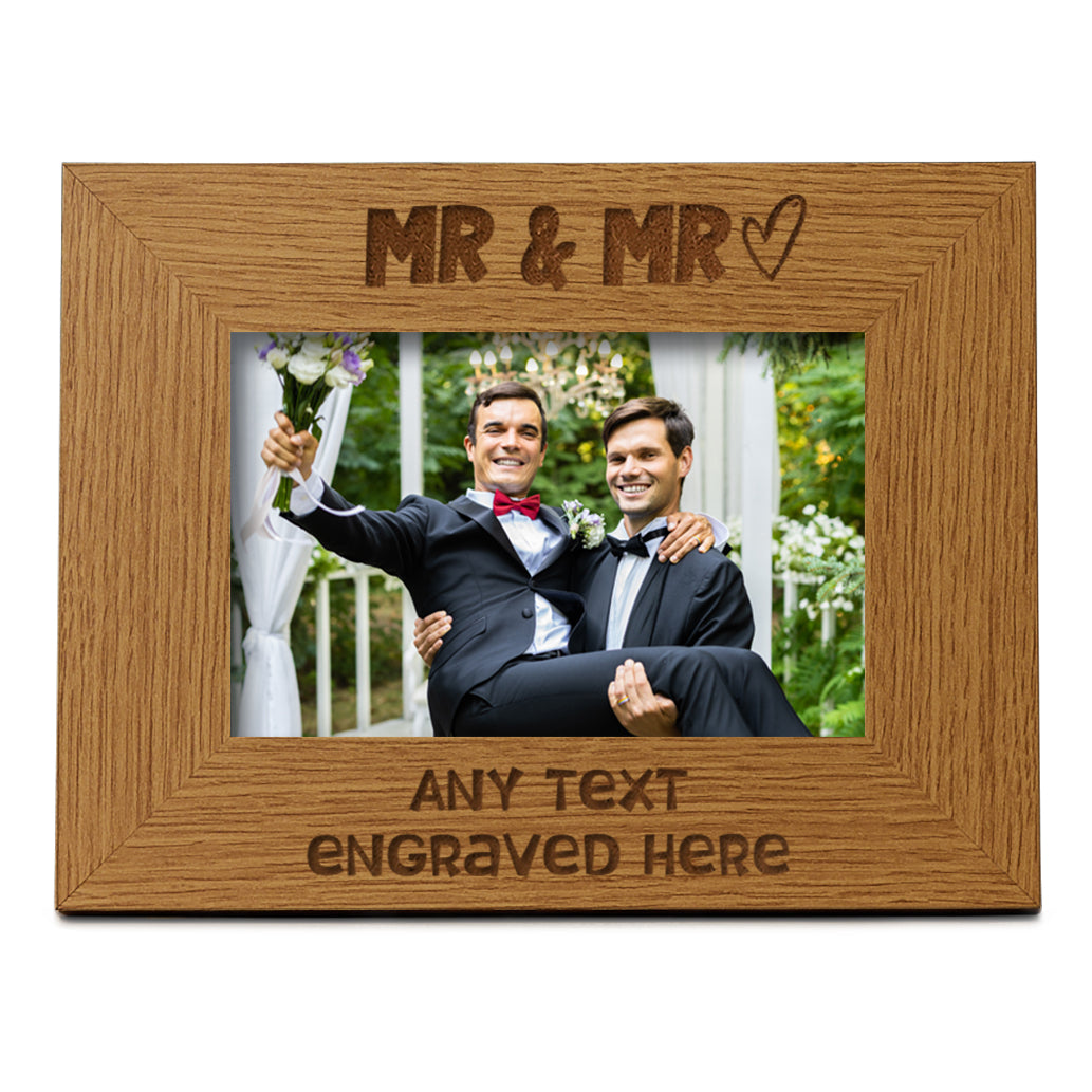 Oak Personalised Mr and Mr Gay Wedding Picture Photo Frame Heart Gift