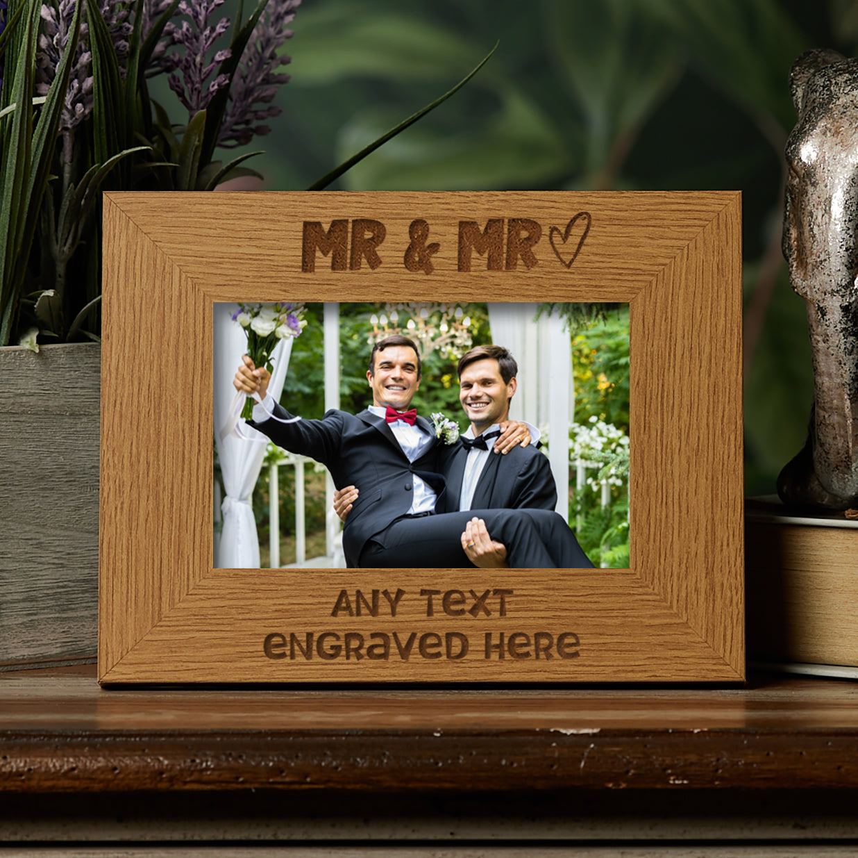 Oak Personalised Mr and Mr Gay Wedding Picture Photo Frame Heart Gift