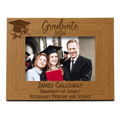 Personalised Graduation Landscape Photo Frame Gift With Hat and Scroll