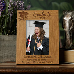 Personalised Graduation Portrait Photo Frame Gift With Hat and Scroll