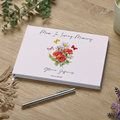 Personalised Mum Memorial Funeral Guest Book With Flowers and Butterflies