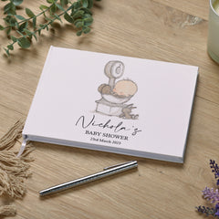 Personalised Baby Shower Lined Guest Book Hard Cover 80 Pages With Cute Baby On Scale