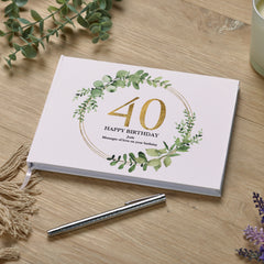 Personalised 40th Birthday Gift for her Guest Book Gold Wreath Design