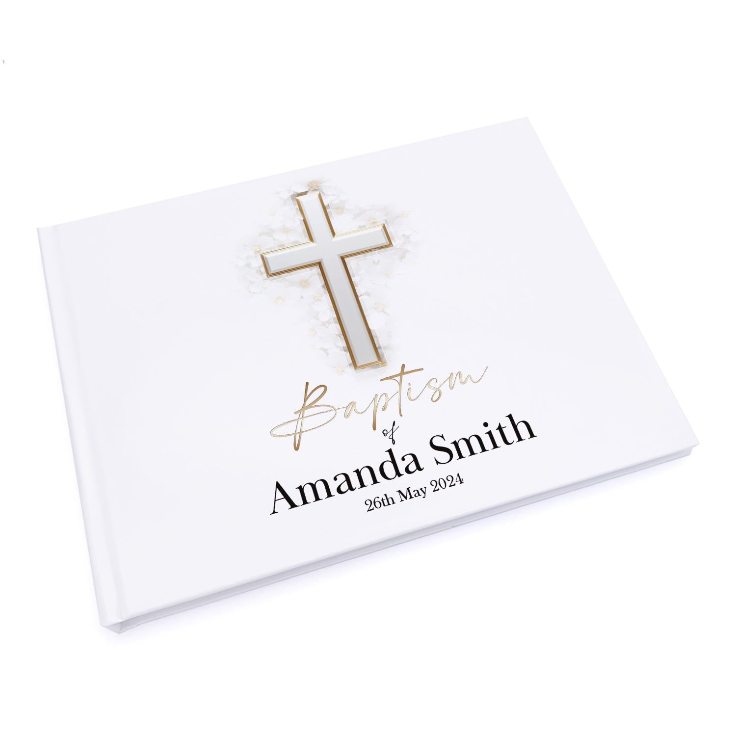 Personalised Baptism Guest Book With Silver Cross