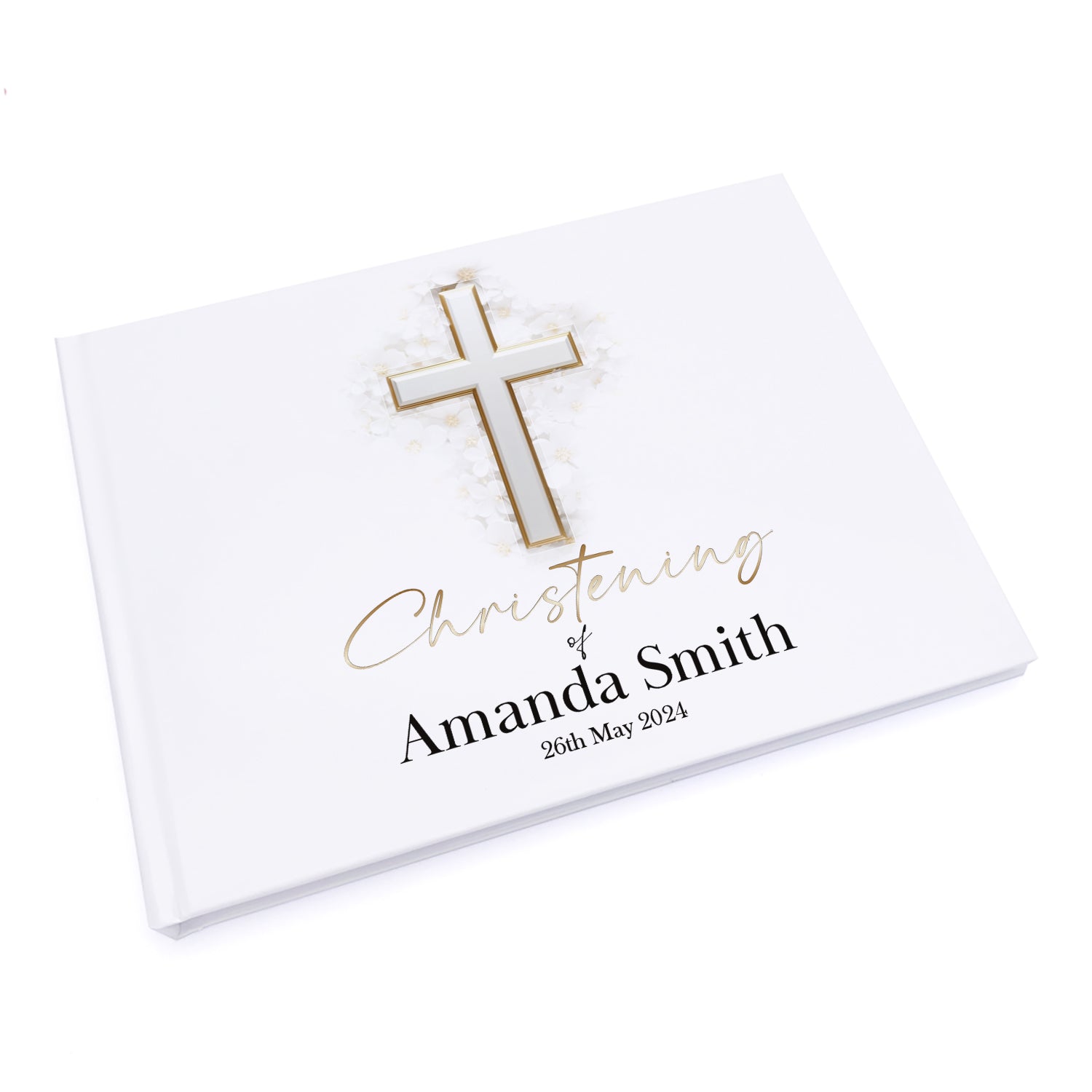 Personalised Christening Guest Book With Silver Cross
