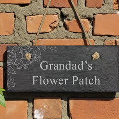 Personalised Hanging Slate Sign Gift Any Text Engraved With Flowers