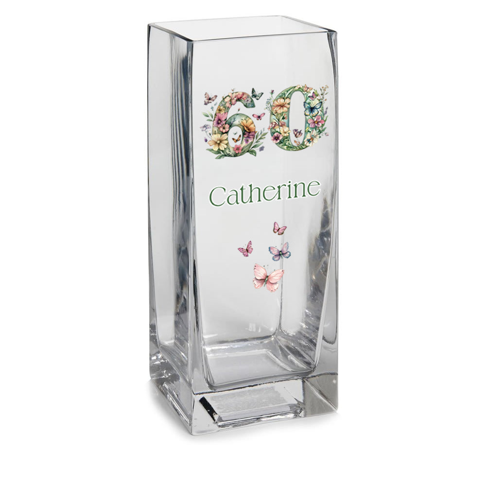 Personalised 60th Birthday Flower Vase Gift Present With Floral Numbers Personalised Flower Vase ukgiftstoreonline