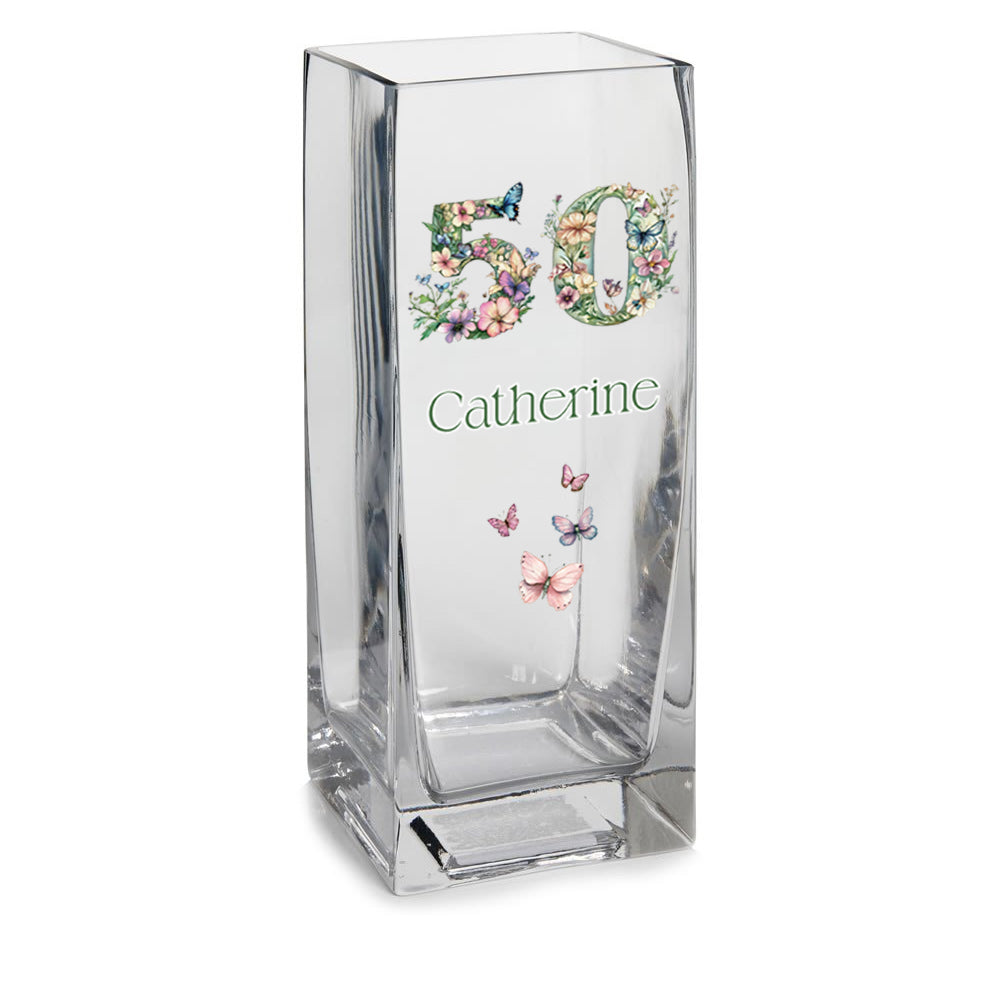 Personalised 50th Birthday Flower Vase Gift Present With Floral Numbers Personalised Flower Vase ukgiftstoreonline