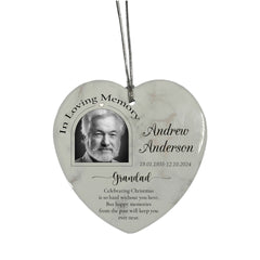 In Loving Memory At Christmas Hanging Ceramic Heart Decoration-Grandad