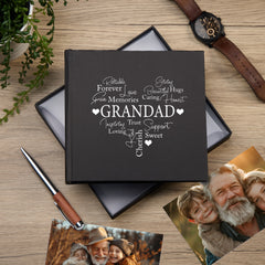 Grandad Black Photo Album Gift With Word Heart