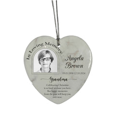 In Loving Memory At Christmas Hanging Ceramic Heart Decoration-Grandma