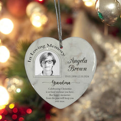 In Loving Memory At Christmas Hanging Ceramic Heart Decoration-Grandma
