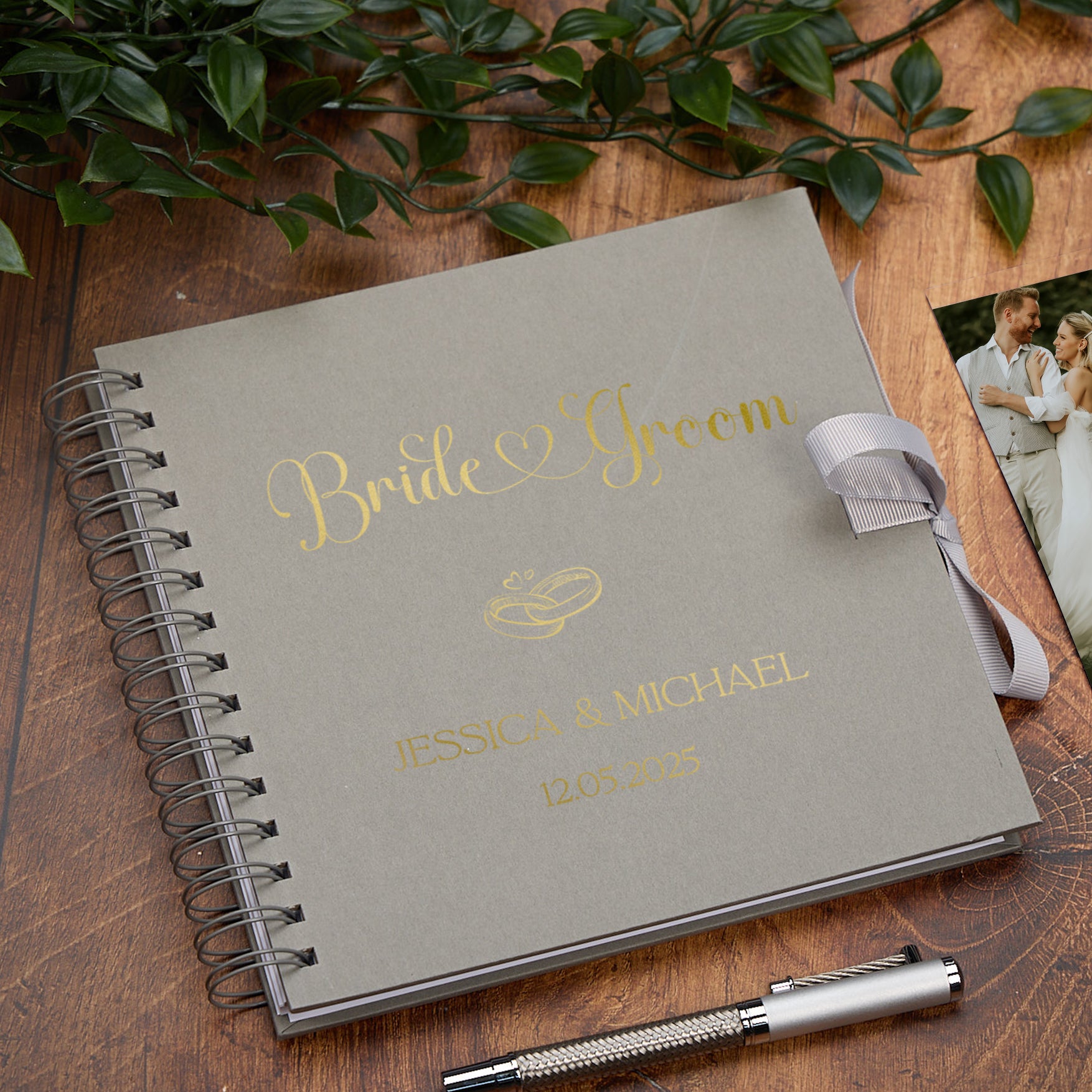 Custom Bride & Groom Guest Book, Personalised Scrapbook Album Memory Book Gift Ring Design Keepsake Album