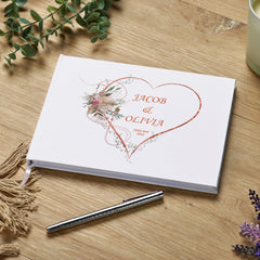 Wedding Guest Book Personalised With Rose Gold Floral Heart Theme