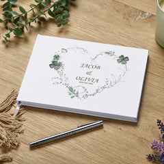 Wedding Guest Book Personalised With Clover Leaf Floral Heart Theme
