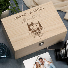 Personalised Engraved Holiday Travel Adventures Keepsake Box With Compass