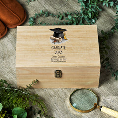 Personalised Large Graduation Wooden Memories Keepsake Box With Hat and Scroll