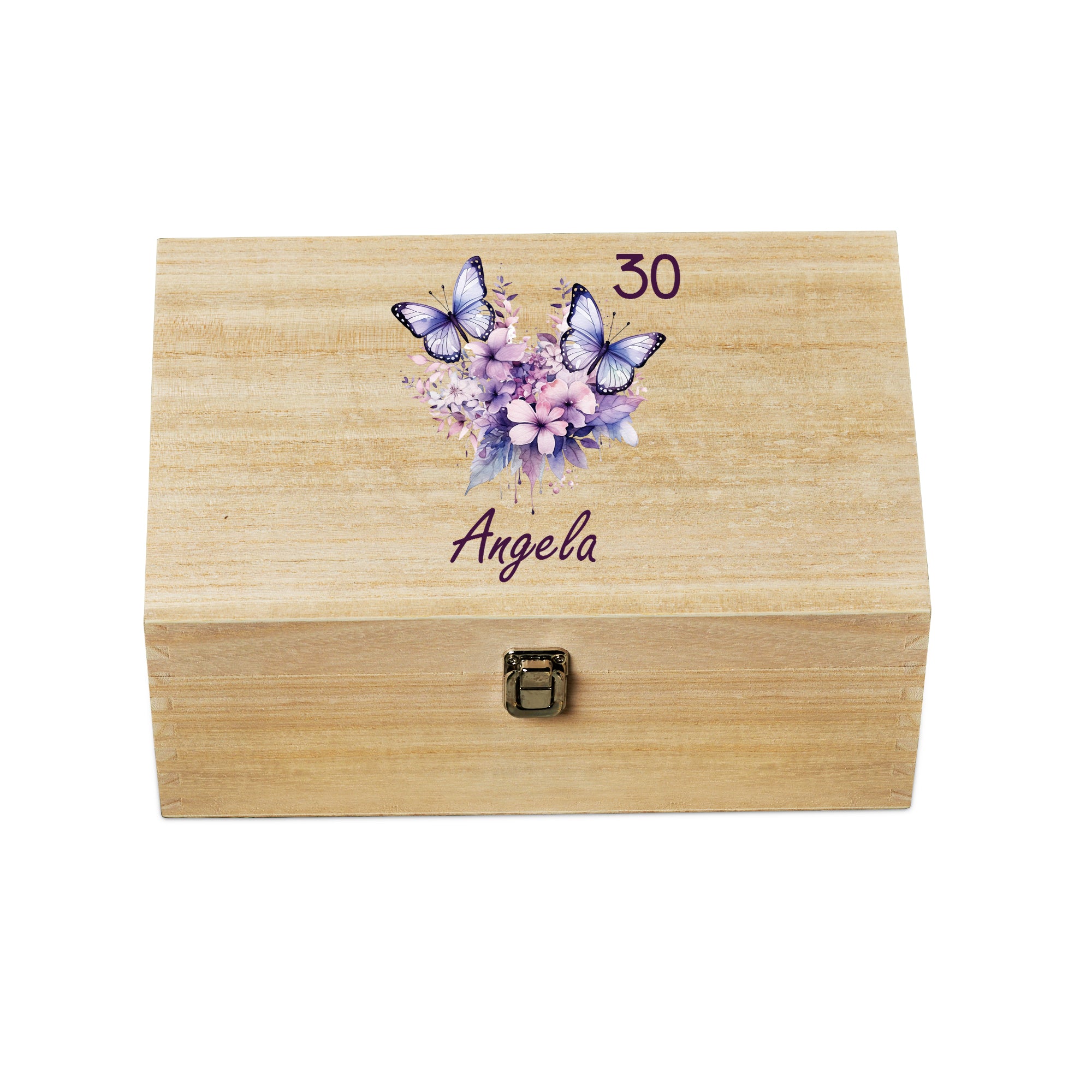 Personalised Large Birthday Wooden Memories Keepsake Box Gift With Butterflies