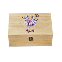 Personalised Large Birthday Wooden Memories Keepsake Box Gift With Butterflies