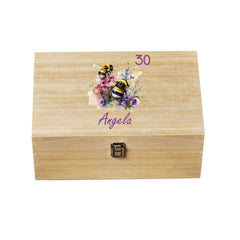 Personalised Large Birthday Wooden Memories Keepsake Box Gift With Bumble Bees