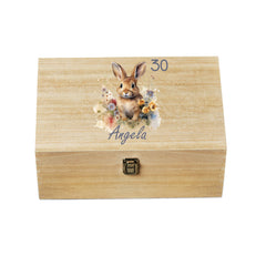 Personalised Large Birthday Wooden Memories Keepsake Box Gift With Rabbit