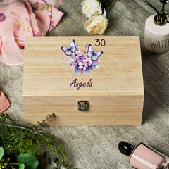 Personalised Large Birthday Wooden Memories Keepsake Box Gift With Butterflies